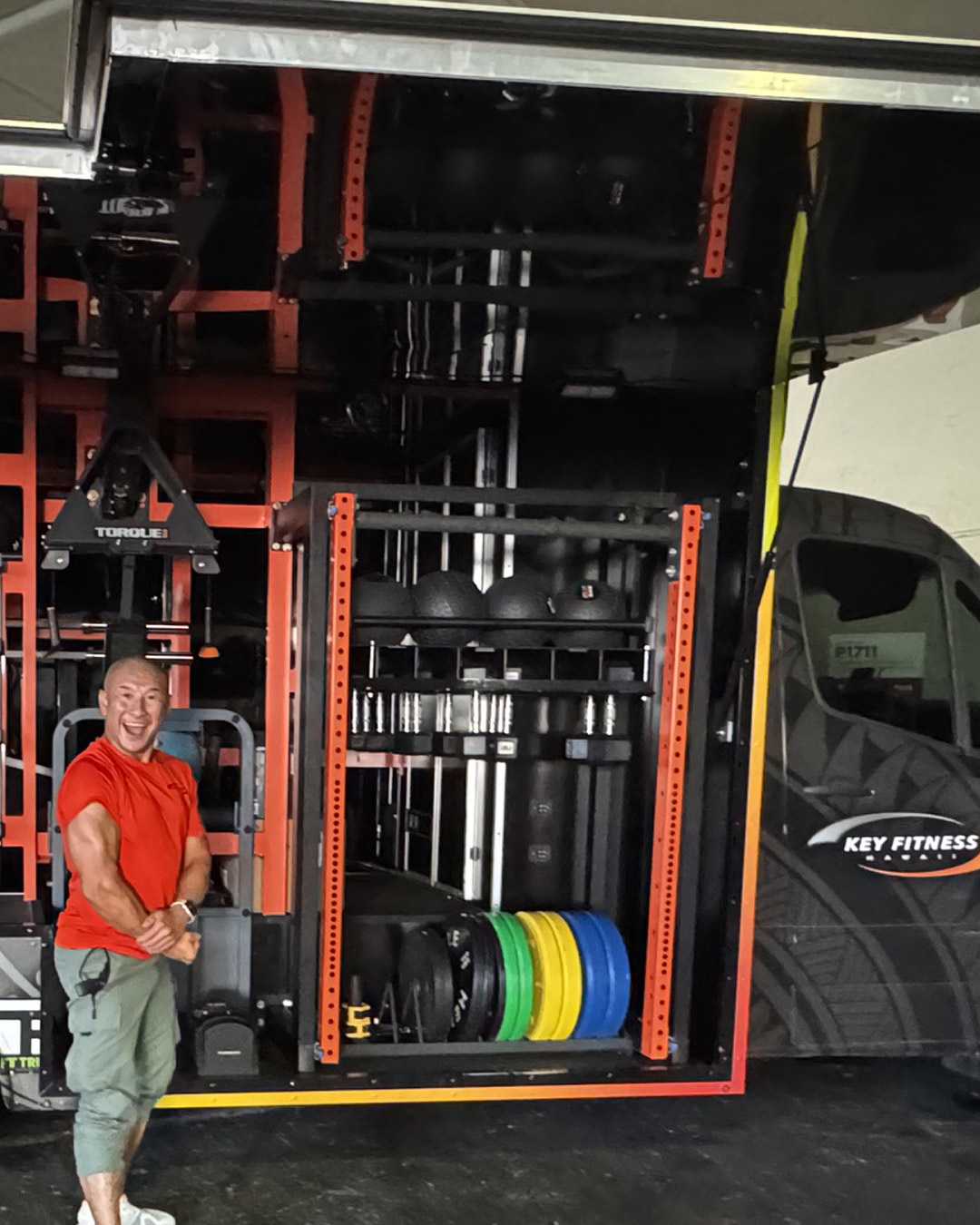 FitTruk mobile gym interior equipment setup Key Fitness Hawaii