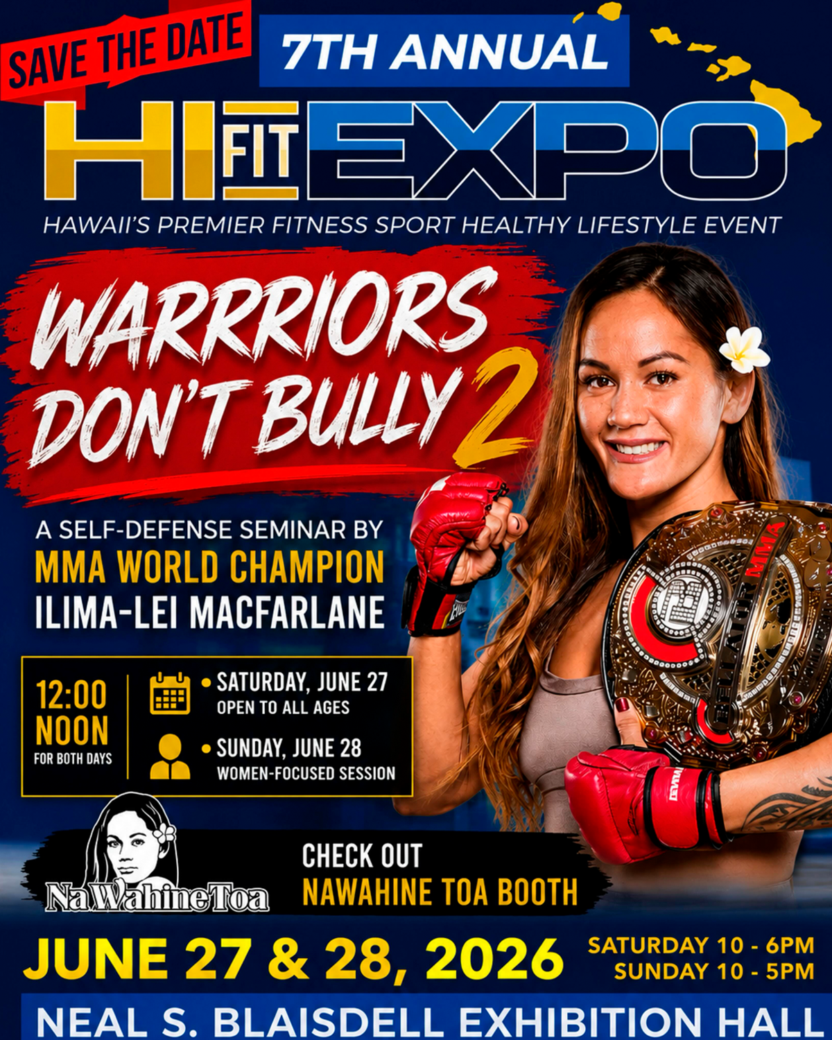 Warriors Don’t Bully 2 self defense seminar with Ilima Lei Macfarlane at Hi Fit Expo 2026 in Honolulu, Hawaii